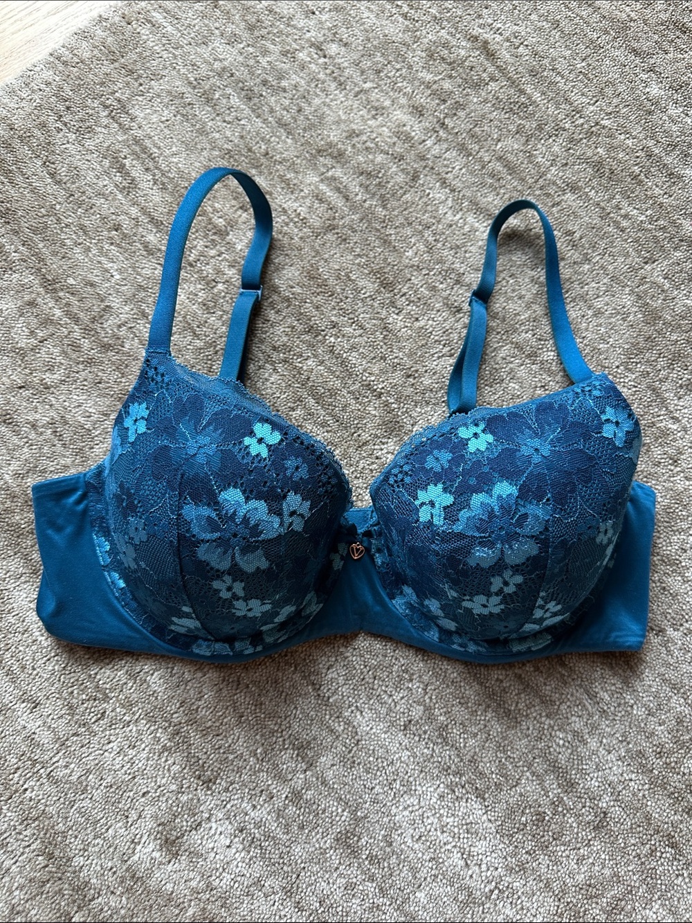 Victoria's Secret Body by Victoria Bra, 36D, Teal Blue Floral Lace